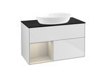 Villeroy und Boch Finion Waschtischunterschrank FA12HHMT 100cm, Abdeckplatte black matt, Regale sand matt lacquer, White matt lacquer