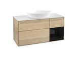 Villeroy und Boch Finion Waschtischunterschrank FA71PHPC 120cm, Abdeckplatte white matt, Regale Glossy black lacquer, Oak Veneer