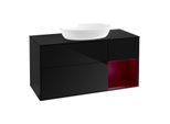 Villeroy und Boch Finion Waschtischunterschrank FA72HBPH 120cm, Abdeckplatte black matt, Regale Peony matt lacquer, Glossy Black Lacquer