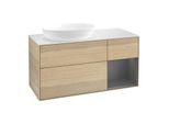 Villeroy und Boch Finion Waschtischunterschrank FA51GKPC 120cm, Abdeckplatte white matt, Regale Anthracite matt lacquer, Oak Veneer