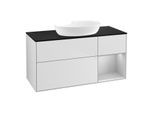 Villeroy und Boch Finion Waschtischunterschrank FA72GJMT 120cm, Abdeckplatte black matt, Regale Light grey matt lacquer, White matt lacquer