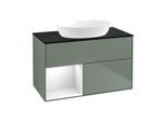 Villeroy und Boch Finion Waschtischunterschrank FA12GFGM 100cm, Abdeckplatte black matt, Regale Glossy white lacquer, Olive Matt Lacquer