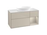 Villeroy und Boch Finion Waschtischunterschrank FA71HHHH 120cm, Abdeckplatte white matt, Regale sand matt lacquer, Sand Matt Lacquer