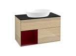 Villeroy und Boch Finion Waschtischunterschrank FA12HBPC 100cm, Abdeckplatte black matt, Regale Peony matt lacquer, Oak Veneer