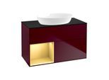 Villeroy und Boch Finion Waschtischunterschrank FA12HFHB 100cm, Abdeckplatte black matt, Regale Gold matt lacquer, Peony Matt