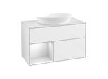 Villeroy und Boch Finion Waschtischunterschrank FA11MTGF 100cm, Abdeckplatte white matt, Regale White matt lacquer, Glossy white lacquer