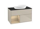 Villeroy und Boch Finion Waschtischunterschrank FA12PCHH 100cm, Abdeckplatte black matt, Regale Oak Veneer, Sand Matt Lacquer