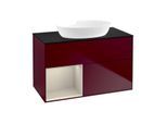 Villeroy und Boch Finion Waschtischunterschrank FA12HHHB 100cm, Abdeckplatte black matt, Regale sand matt lacquer, Peony Matt