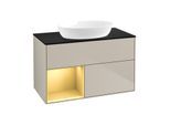 Villeroy und Boch Finion Waschtischunterschrank FA12HFHH 100cm, Abdeckplatte black matt, Regale Gold matt lacquer, Sand Matt Lacquer