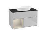 Villeroy und Boch Finion Waschtischunterschrank FA12HHGJ 100cm, Abdeckplatte black matt, Regale sand matt lacquer, Light grey matt