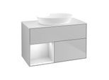 Villeroy und Boch Finion Waschtischunterschrank FA11MTGJ 100cm, Abdeckplatte white matt, Regale White matt lacquer, Light grey matt