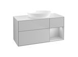 Villeroy und Boch Finion Waschtischunterschrank FA71GJGJ 120cm, Abdeckplatte white matt, Regale Light grey matt lacquer, Light grey matt