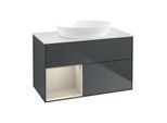 Villeroy und Boch Finion Waschtischunterschrank FA11HHHG 100cm, Abdeckplatte white matt, Regale sand matt lacquer, Midnight Blue Matt Lacquer