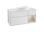 Villeroy und Boch Finion Waschtischunterschrank GA71HHMT 120cm, Abdeckplatte white matt, Emotion, Regale sand matt lacquer, White matt lacquer