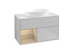 Villeroy und Boch Finion Waschtischunterschrank FA11PCGJ 100cm, Abdeckplatte white matt, Regale Oak Veneer, Light grey matt