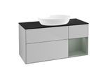 Villeroy und Boch Finion Waschtischunterschrank GA72GMGJ 120cm, Abdeckplatte black matt, Emotion, Regale Olive matt lacquer, Light grey matt