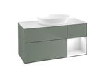 Villeroy und Boch Finion Waschtischunterschrank FA71GFGM 120cm, Abdeckplatte white matt, Regale Glossy white lacquer, Olive Matt Lacquer