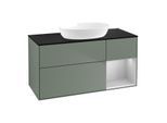 Villeroy und Boch Finion Waschtischunterschrank FA72GJGM 120cm, Abdeckplatte black matt, Regale Light grey matt lacquer, Olive Matt Lacquer