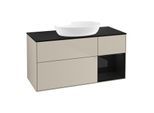 Villeroy und Boch Finion Waschtischunterschrank FA72PHHH 120cm, Abdeckplatte black matt, Regale Glossy black lacquer, Sand Matt Lacquer