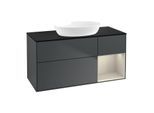 Villeroy und Boch Finion Waschtischunterschrank FA72HHHG 120cm, Abdeckplatte black matt, Regale sand matt lacquer, Midnight Blue Matt Lacquer