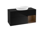 Villeroy und Boch Finion Waschtischunterschrank GA72GNPH 120cm, Abdeckplatte black matt, Emotion, Regale Walnut Veneer, Glossy Black Lacquer