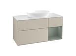 Villeroy und Boch Finion Waschtischunterschrank FA71GMHH 120cm, Abdeckplatte white matt, Regale Olive matt lacquer, Sand Matt Lacquer