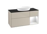 Villeroy und Boch Finion Waschtischunterschrank GA72GFHH 120cm, Abdeckplatte black matt, Emotion, Regale Glossy white lacquer, Sand Matt Lacquer