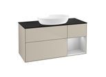 Villeroy und Boch Finion Waschtischunterschrank GA72GJHH 120cm, Abdeckplatte black matt, Emotion, Regale Light grey matt lacquer, Sand Matt Lacquer