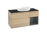 Villeroy und Boch Finion Waschtischunterschrank FA72HGPC 120cm, Abdeckplatte black matt, Regale Midnight matt lacquer, Oak Veneer
