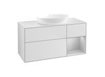 Villeroy und Boch Finion Waschtischunterschrank FA71GJMT 120cm, Abdeckplatte white matt, Regale Light grey matt lacquer, White matt lacquer