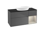 Villeroy und Boch Finion Waschtischunterschrank FA72HHGK 120cm, Abdeckplatte black matt, Regale sand matt lacquer, Anthracite matt