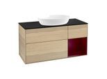 Villeroy und Boch Finion Waschtischunterschrank GA72HBPC 120cm, Abdeckplatte black matt, Emotion, Regale Peony matt lacquer, Oak Veneer