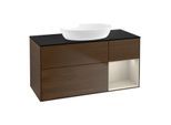 Villeroy und Boch Finion Waschtischunterschrank GA72HHGN 120cm, Abdeckplatte black matt, Emotion, Regale sand matt lacquer, Walnut veneer