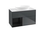 Villeroy und Boch Finion Waschtischunterschrank FA11PHHG 100cm, Abdeckplatte white matt, Regale Glossy black lacquer, Midnight Blue Matt Lacquer