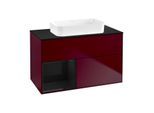 Villeroy und Boch Finion Waschtischunterschrank F652PHHB 100x60,3x50,1cm, Regal links Glossy Black Lacquer, Peony Matt