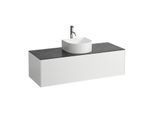 LAUFEN Sonar Schubladenelement/Sideboard H4054250341431 117,5x34x45,5cm, Ausschnitt Mitte, mit Hahnloch, Weiß matt/Nero Marquina
