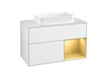 Villeroy und Boch Finion Waschtischunterschrank F661HFGF 100x60,3x50,1cm, Regal rechts Gold matt, Glossy white lacquer