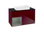 Villeroy und Boch Finion Waschtischunterschrank F652GMHB 100x60,3x50,1cm, Regal links Olive Matt Lacquer, Peony Matt