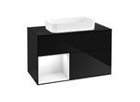 Villeroy und Boch Finion Waschtischunterschrank F652GFPH 100x60,3x50,1cm, Regal links Glossy white lacquer, Glossy Black Lacquer