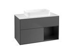 Villeroy und Boch Finion Waschtischunterschrank F661PDGK 100x60,3x50,1cm, Regal rechts Black matt lacquer, Anthracite matt