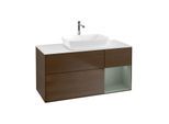 Villeroy und Boch Finion Waschtischunterschrank G831GMGN 120cm, Abdeckplatte white matt, Emotion, Regale Olive matt lacquer, Walnut veneer