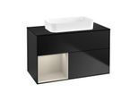 Villeroy und Boch Finion Waschtischunterschrank F652HHPD 100x60,3x50,1cm, Regal links Sand Matt Lacquer, Black matt lacquer