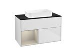 Villeroy und Boch Finion Waschtischunterschrank F652HHMT 100x60,3x50,1cm, Regal links Sand Matt Lacquer, White matt lacquer
