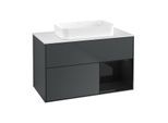 Villeroy und Boch Finion Waschtischunterschrank F661PHHG 100x60,3x50,1cm, Regal rechts Glossy Black Lacquer, Midnight Blue Matt Lacquer