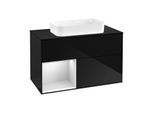 Villeroy und Boch Finion Waschtischunterschrank F652MTPH 100x60,3x50,1cm, Regal links White matt lacquer, Glossy Black Lacquer