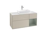 Villeroy und Boch Finion Waschtischunterschrank F831GMHH 120cm, Abdeckplatte white matt, Regale Olive matt lacquer, Sand Matt Lacquer