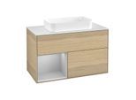 Villeroy und Boch Finion Waschtischunterschrank F651GJPC 100x60,3x50,1cm, Regal links Light grey matt, Oak Veneer