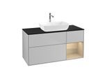 Villeroy und Boch Finion Waschtischunterschrank F832PCGJ 120cm, Abdeckplatte black matt, Regale Oak Veneer, Light grey matt