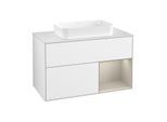 Villeroy und Boch Finion Waschtischunterschrank F661HHGF 100x60,3x50,1cm, Regal rechts Sand Matt, Glossy white lacquer