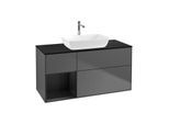 Villeroy und Boch Finion Waschtischunterschrank G822PDGK 120cm, Abdeckplatte black matt, Emotion, Regale Black matt lacquer, Anthracite matt